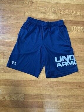 Navy Blue Under Armor Spellout Heat Gear Athletic Shorts Men’s M FREE SHIPPING